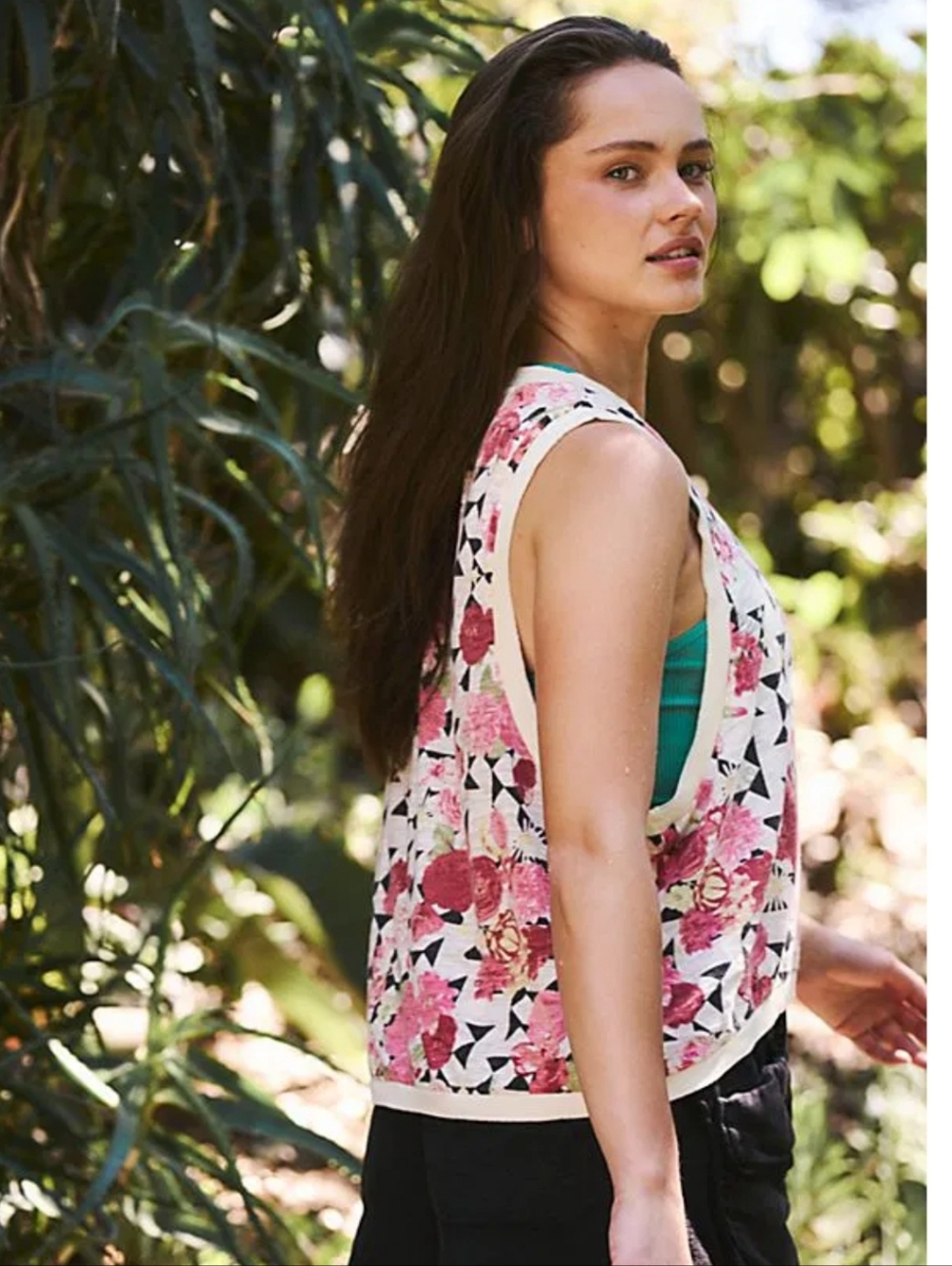 RESERVED!! FP Movement by Free People White Floral Graphic Muscle Tank - Picture 3 of 9